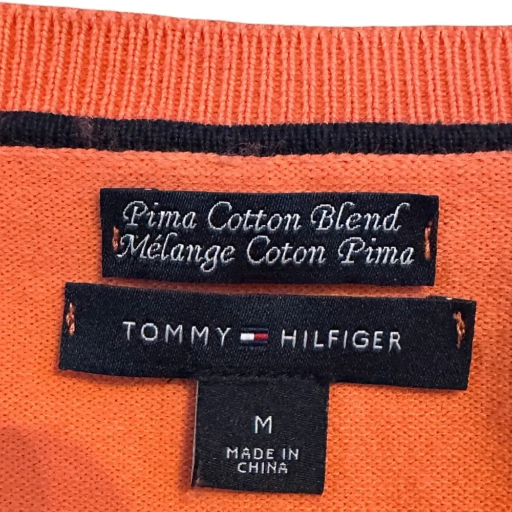 Tommy Hilfiger Womens Pima Cotton V-Neck Sweater Medium Coral Classic Knit